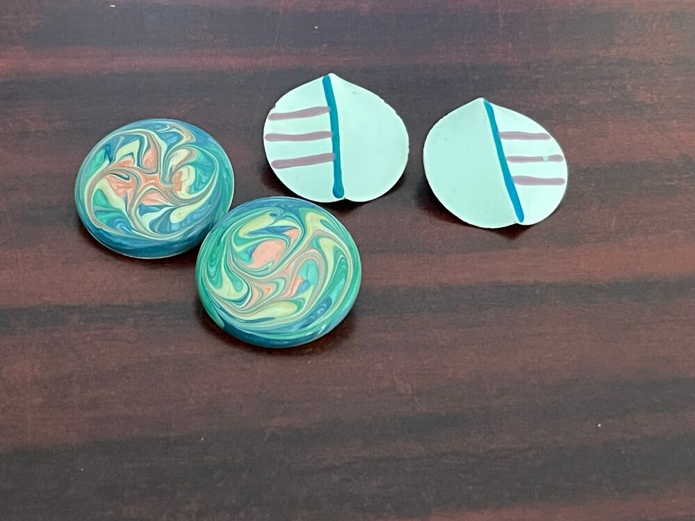 VTG 80s Earrings Lot of 2 Round Metal Enamel Retro Geometric